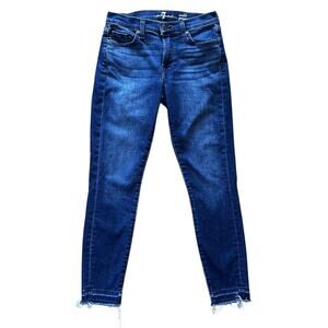 7 For All Mankind Gwenevere High-Waist Raw Hem Ankle Jeans 27X26